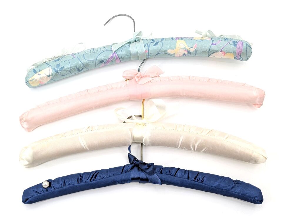 Vintage Satin Padded Hangers Lingerie Victorian Set of 4 Multicolor Floral